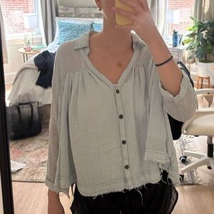 Free People Distressed Blue Button Down